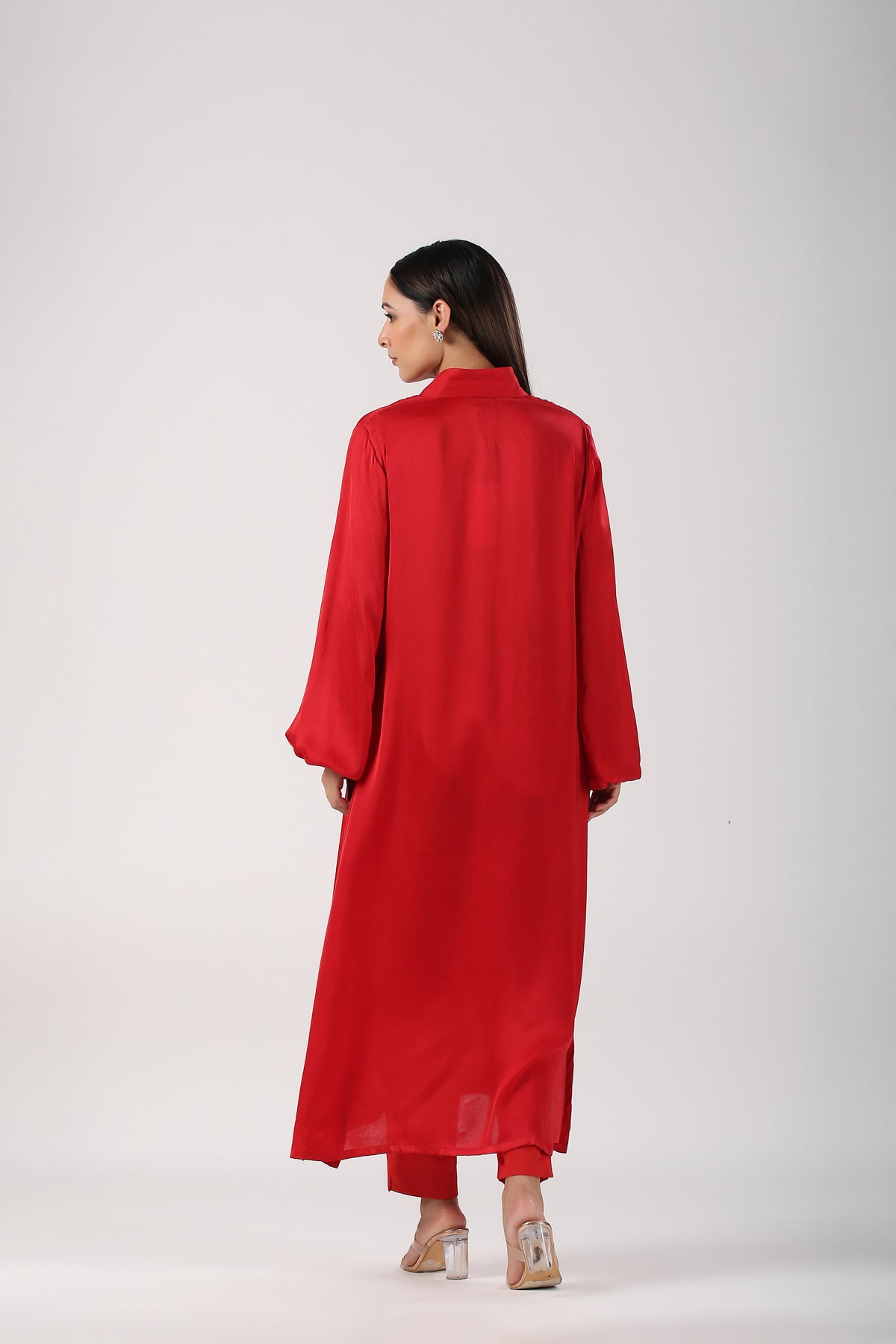 Statement Red satin Kurta pants set