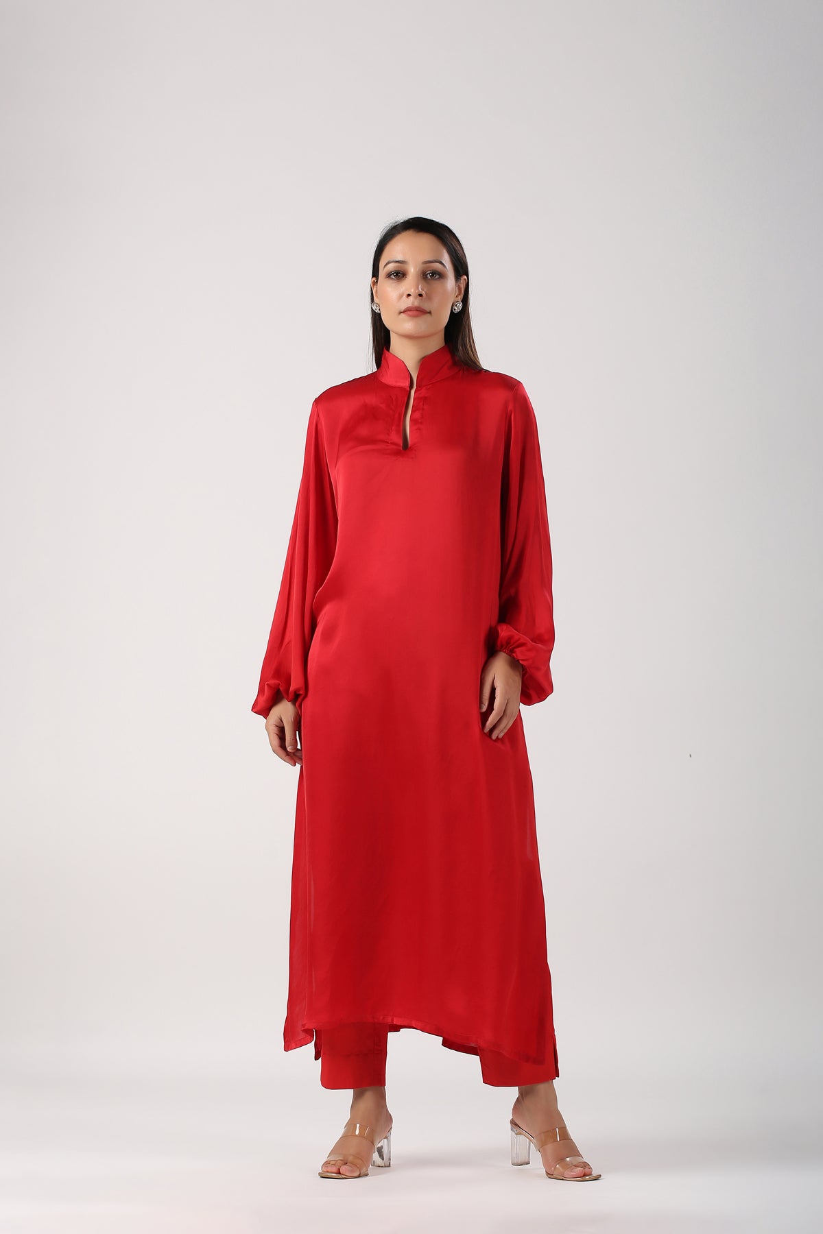 Statement Red satin Kurta pants set
