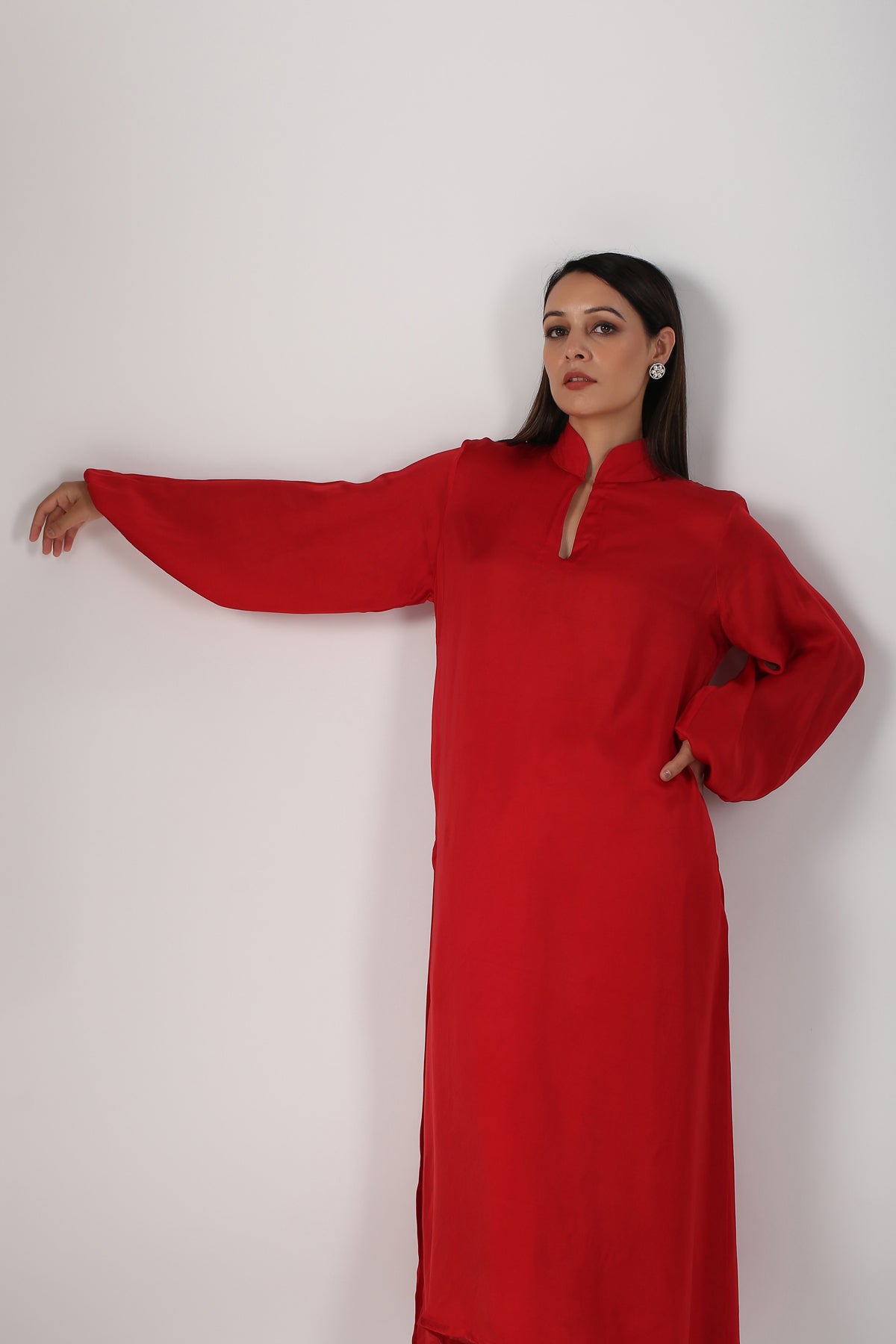 Statement Red satin Kurta pants set
