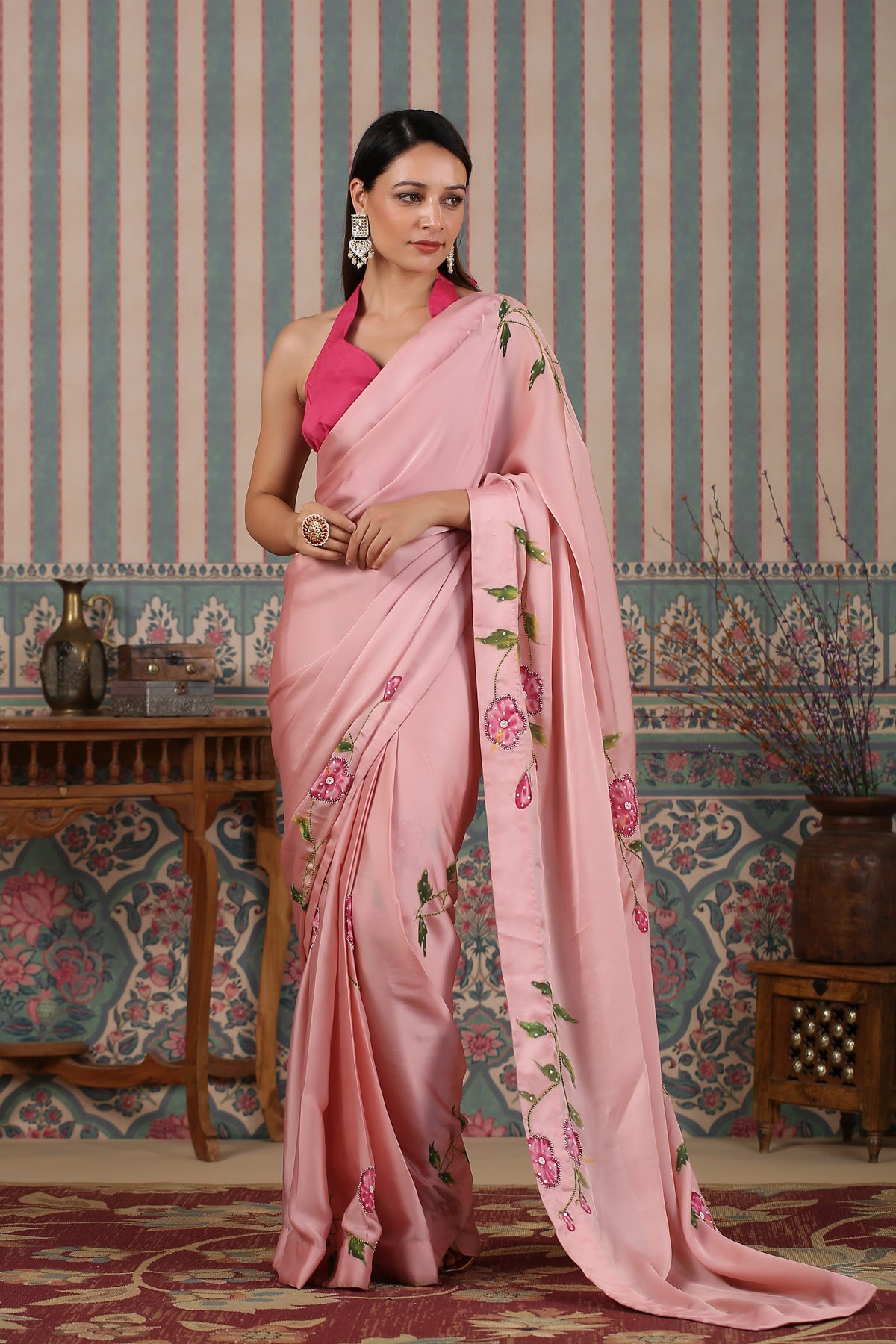 Rose gold Leela pre draped saree