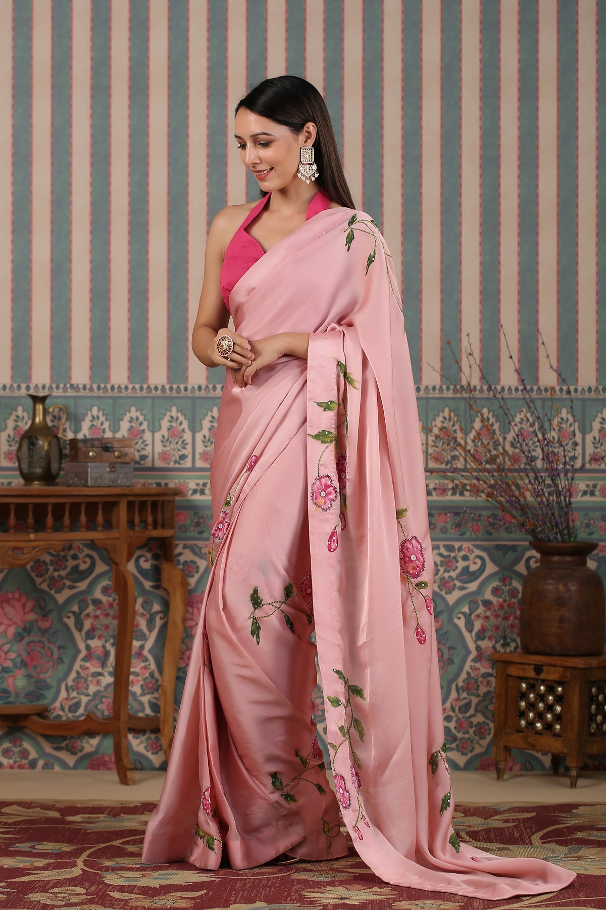 Rose gold Leela pre draped saree