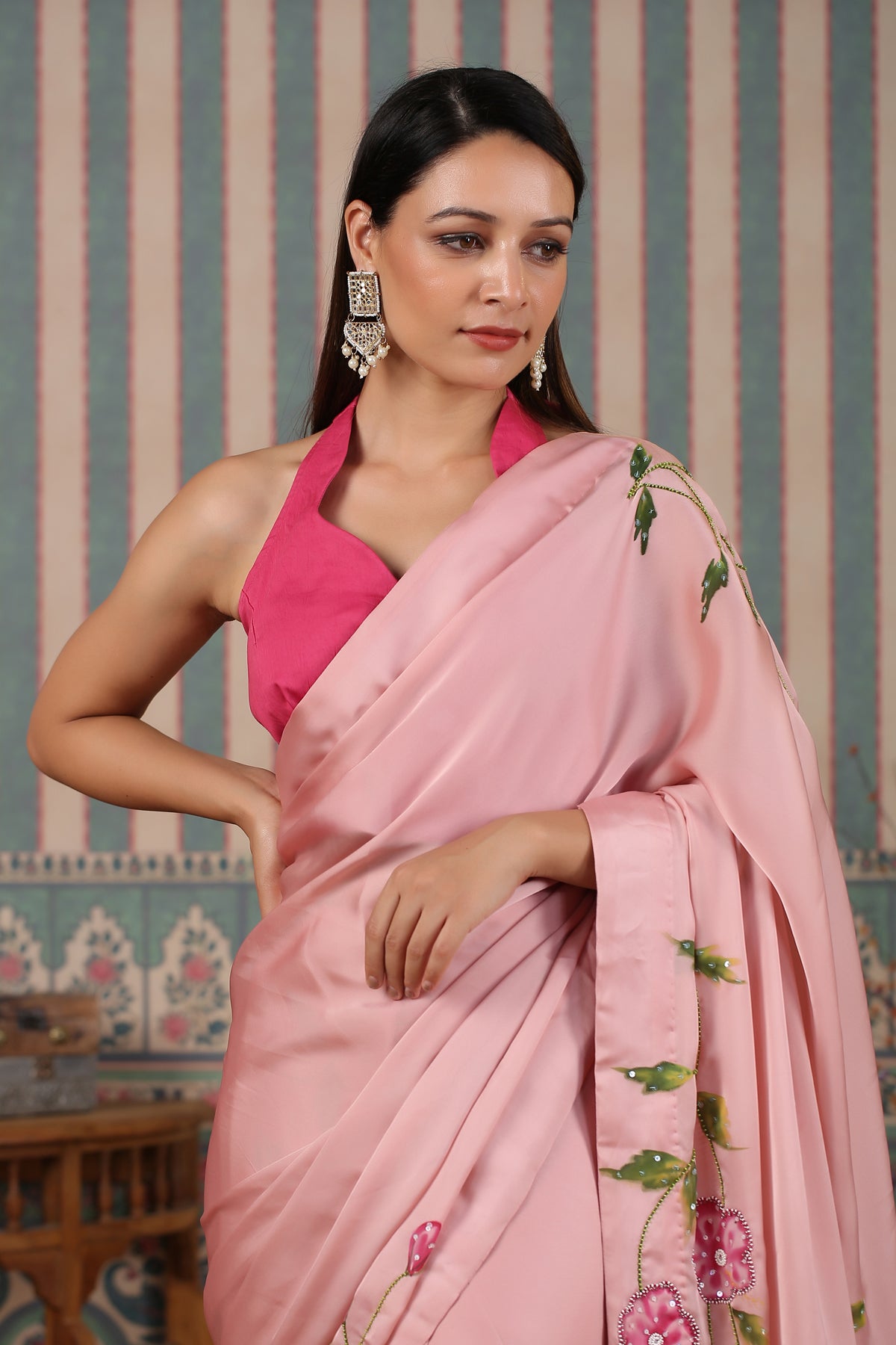 Rose gold Leela pre draped saree