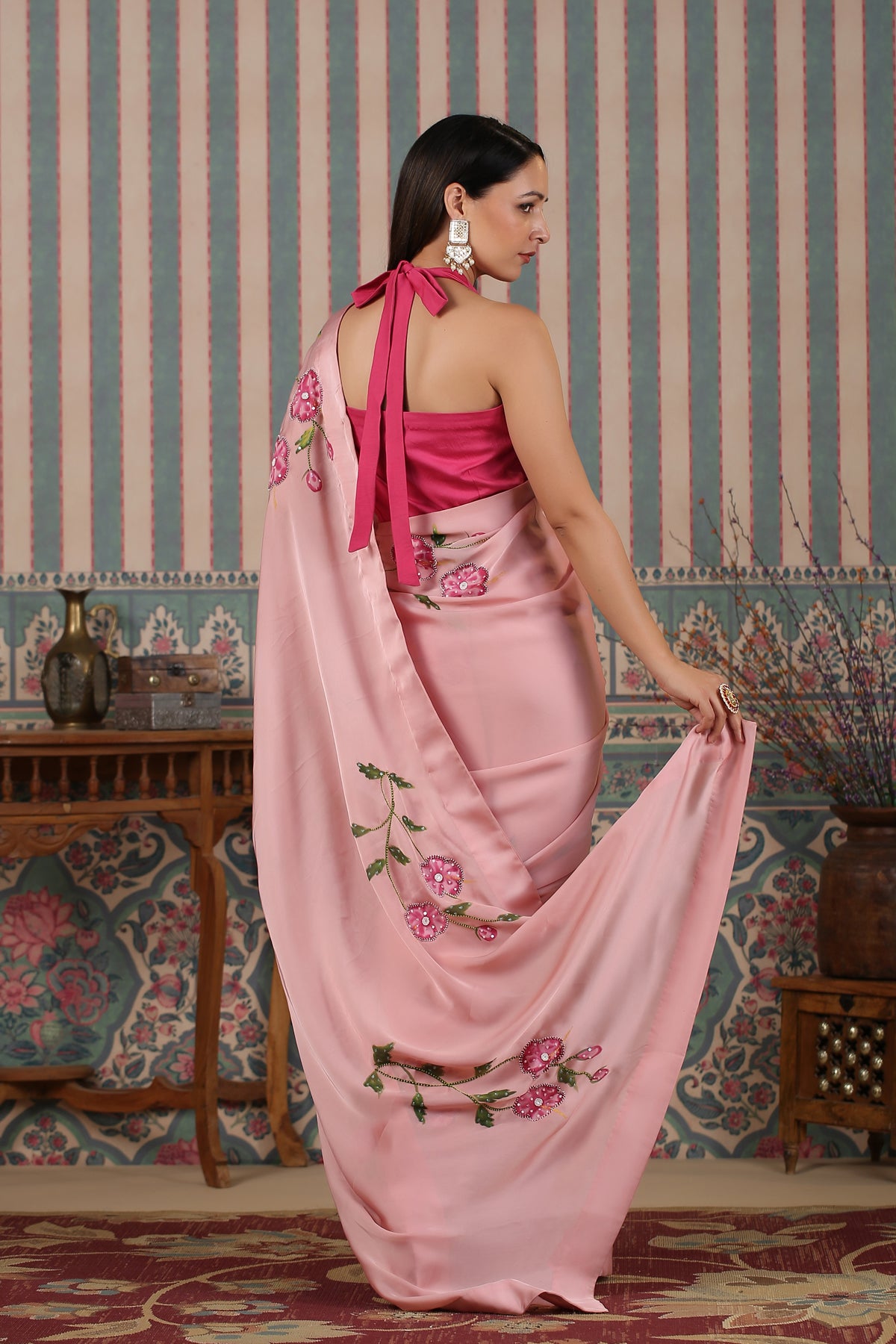 Rose gold Leela pre draped saree