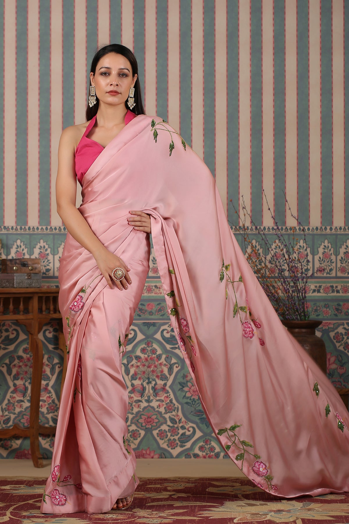 Rose gold Leela pre draped saree