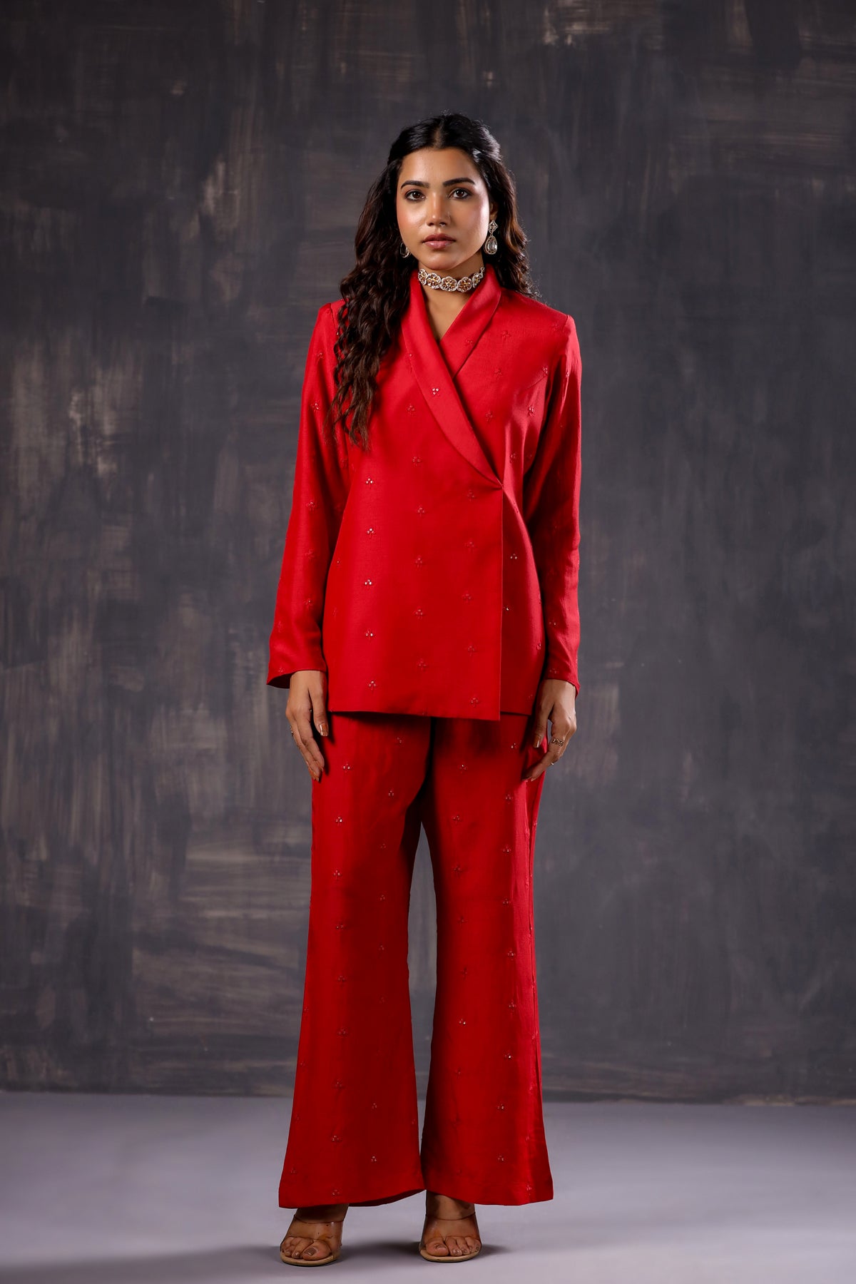 Carmine red Linen co-ord set