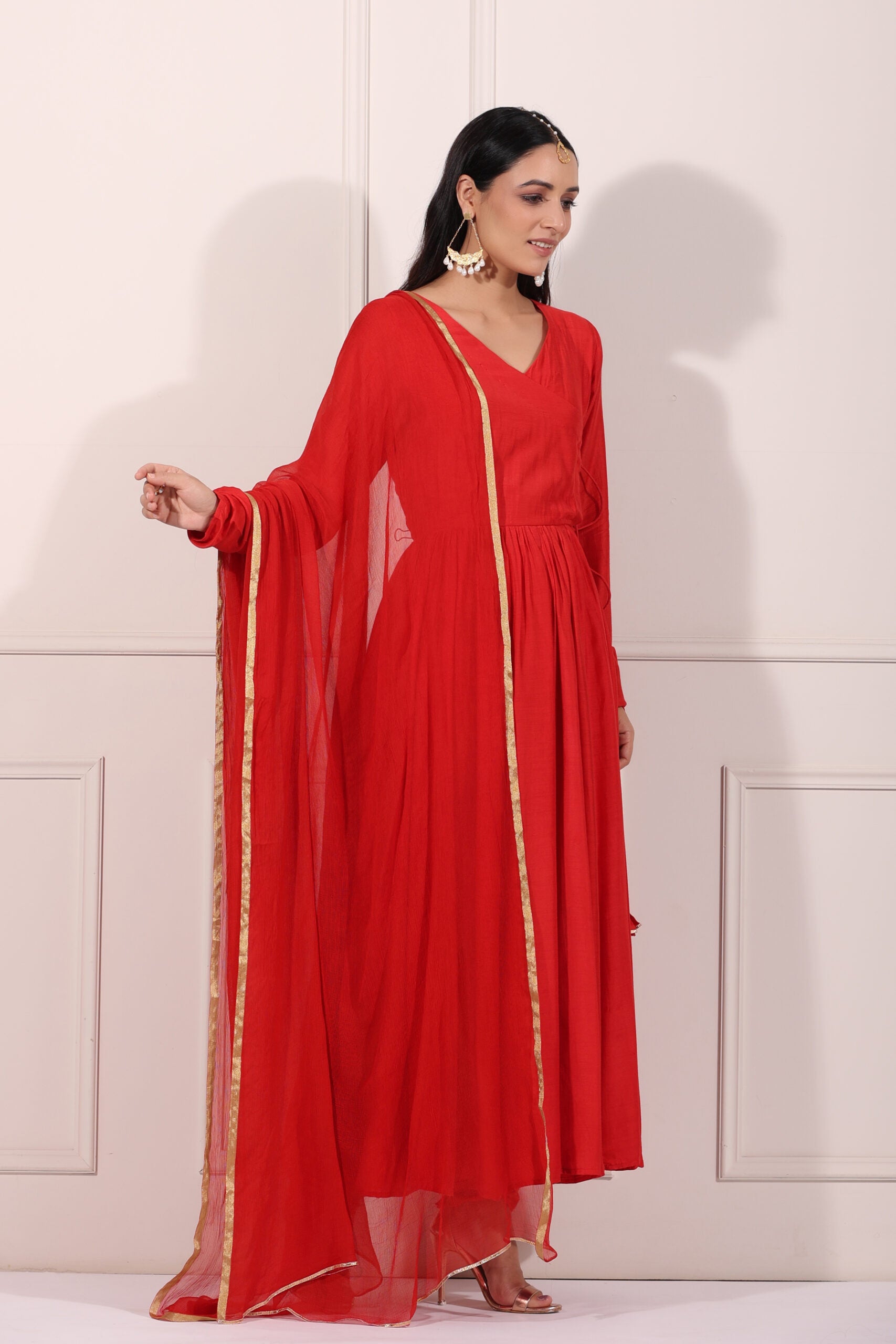 MOH  The eternal dhaga-Carmine Red Angrakha Anarkali