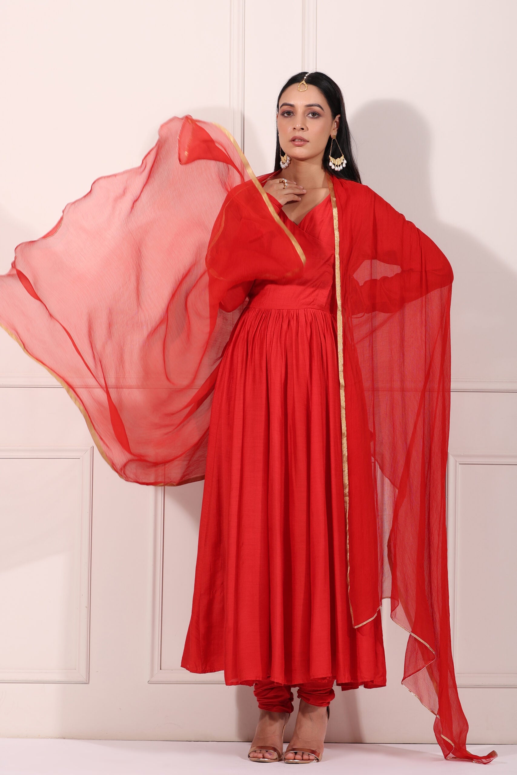 MOH  The eternal dhaga-Carmine Red Angrakha Anarkali