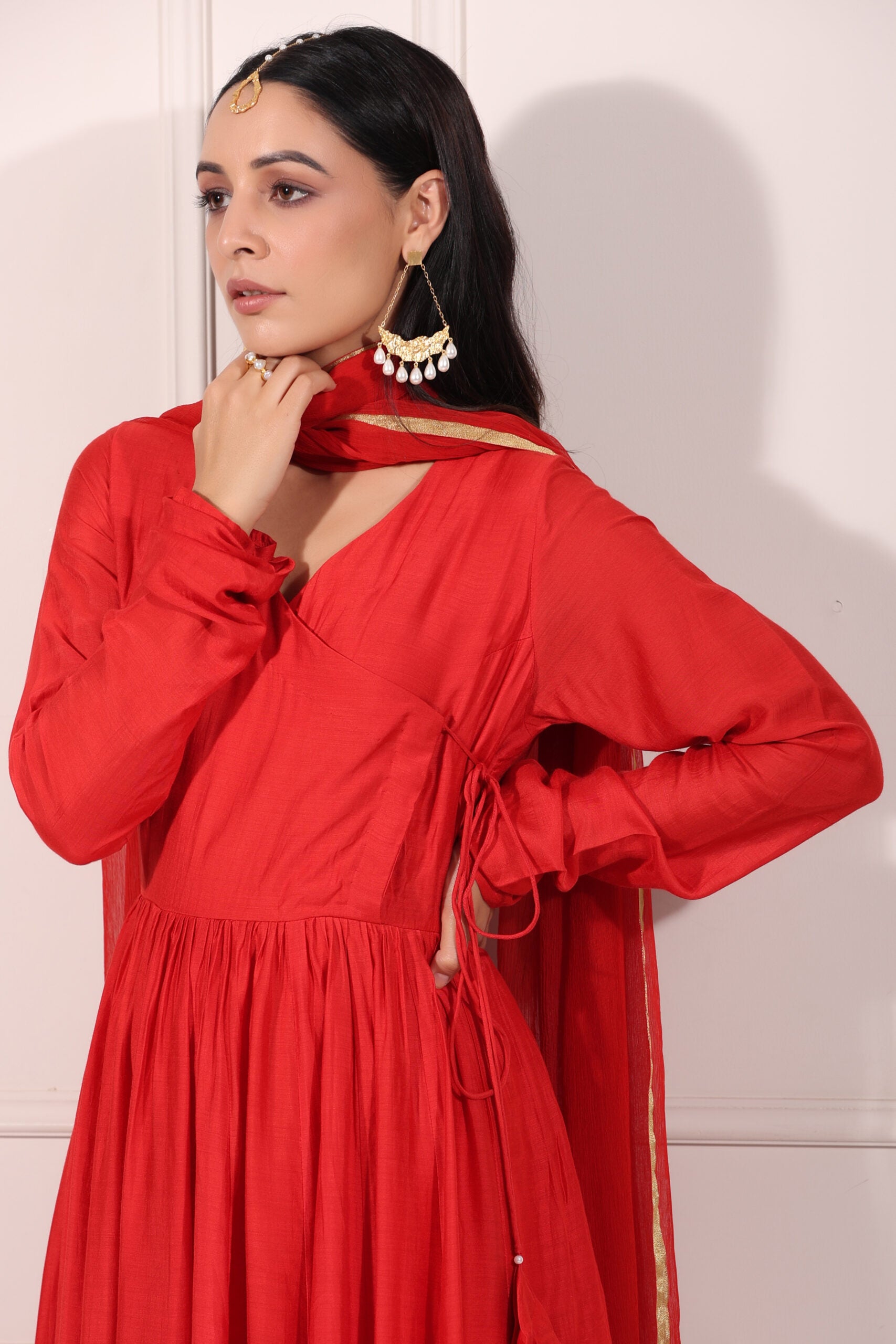 MOH  The eternal dhaga-Carmine Red Angrakha Anarkali