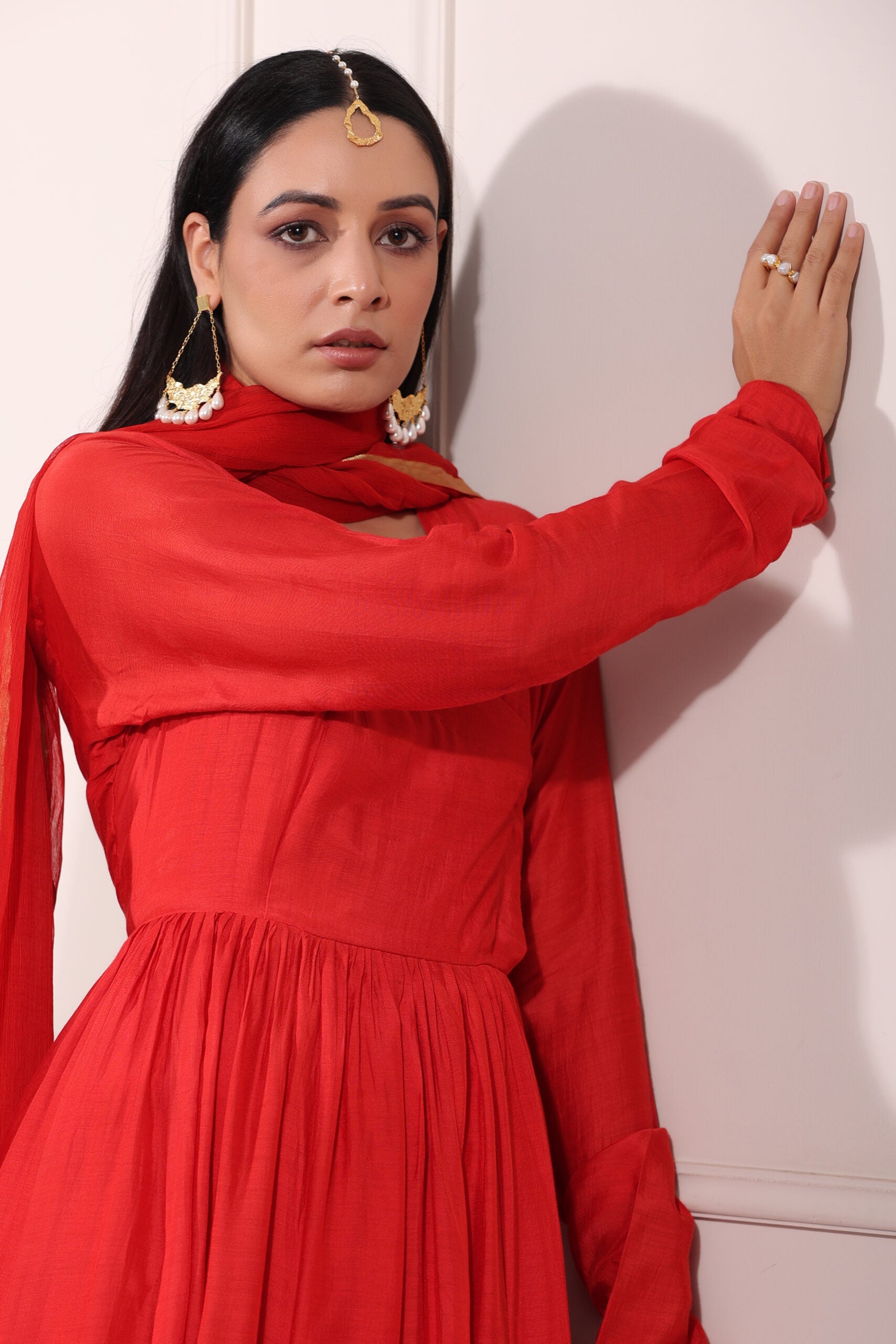MOH  The eternal dhaga-Carmine Red Angrakha Anarkali