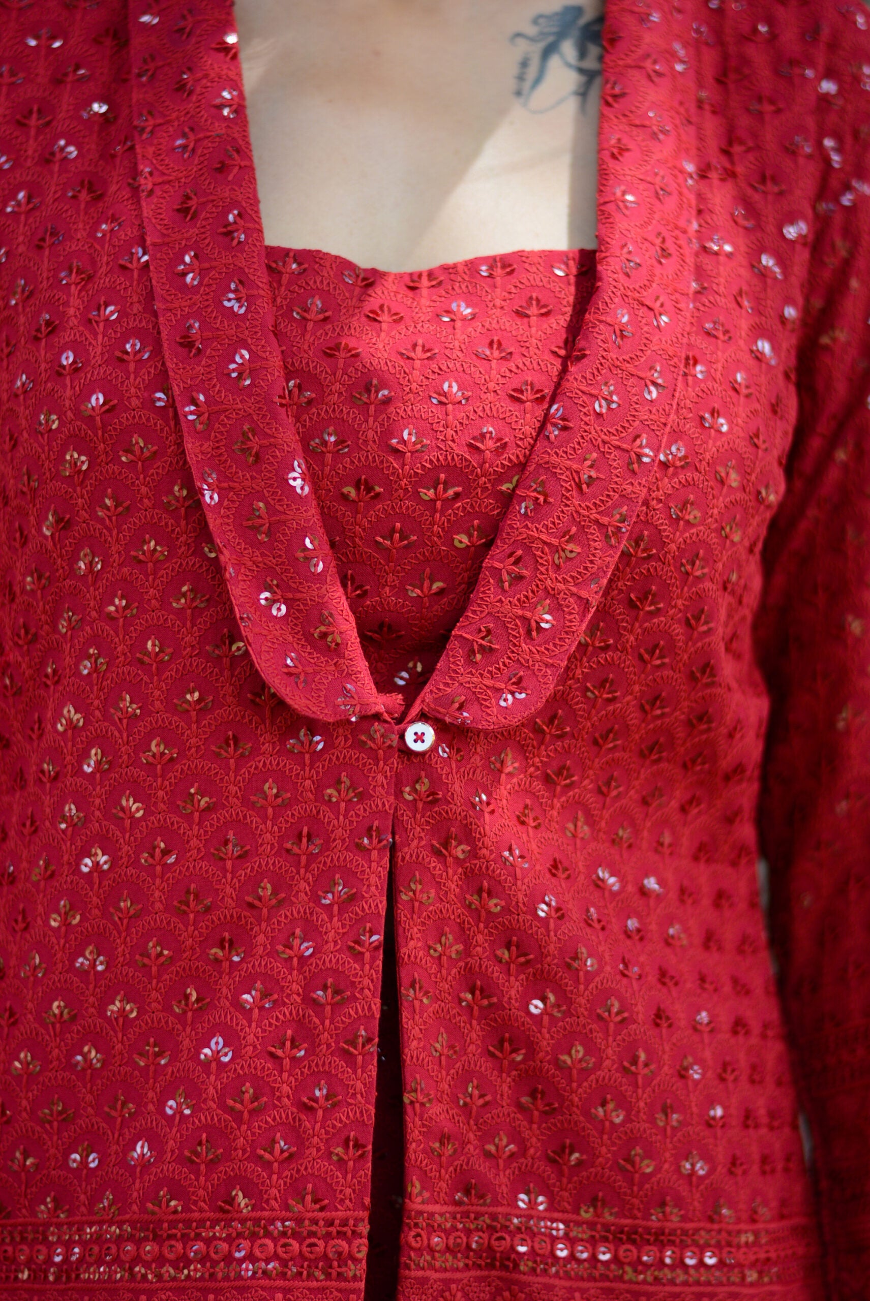 Moh The eternal dhaga- Chikankari Carmine red Three-piece set