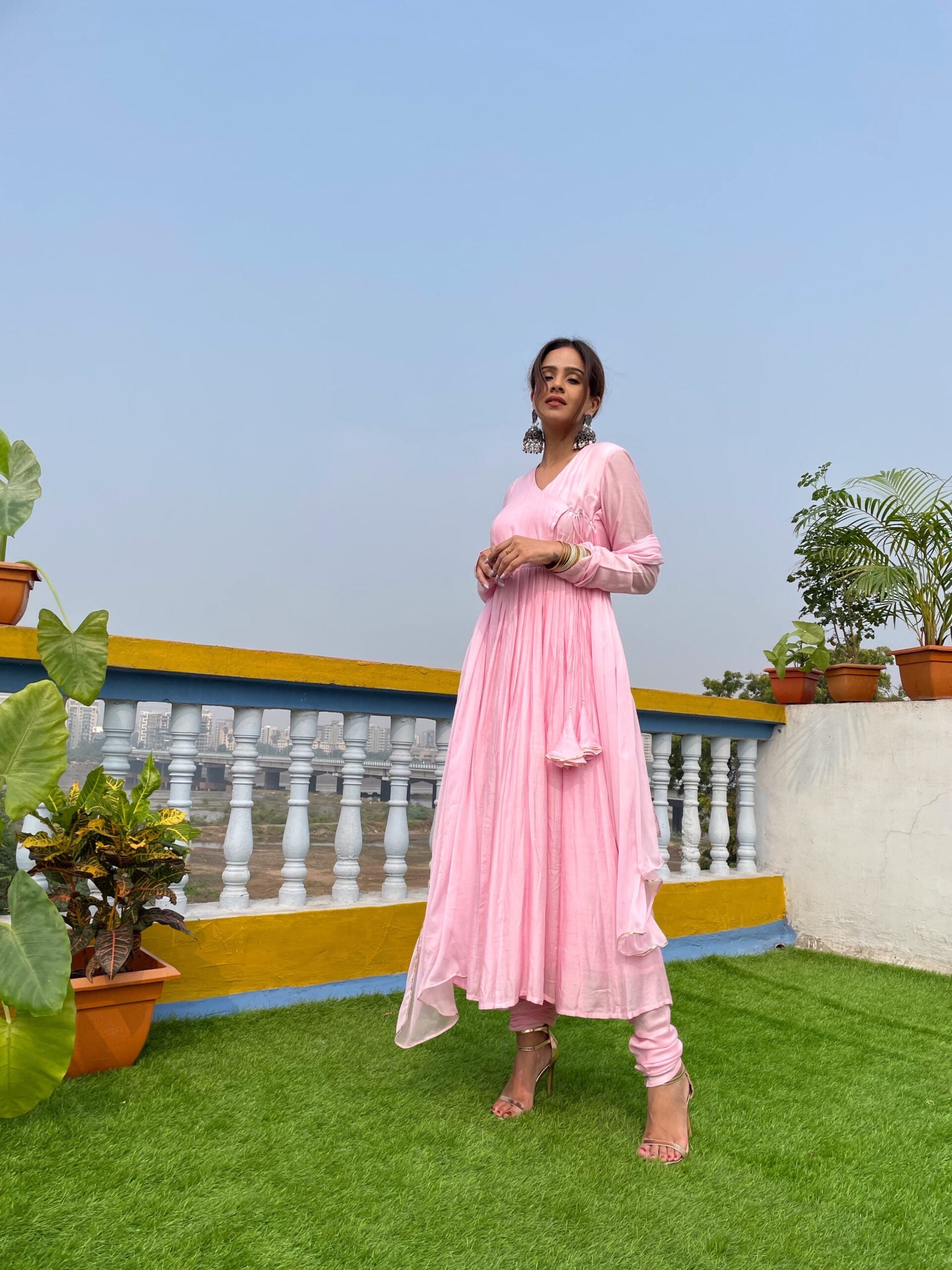 MOH  The eternal dhaga- Taffy pink anagrakha anarkali suit set