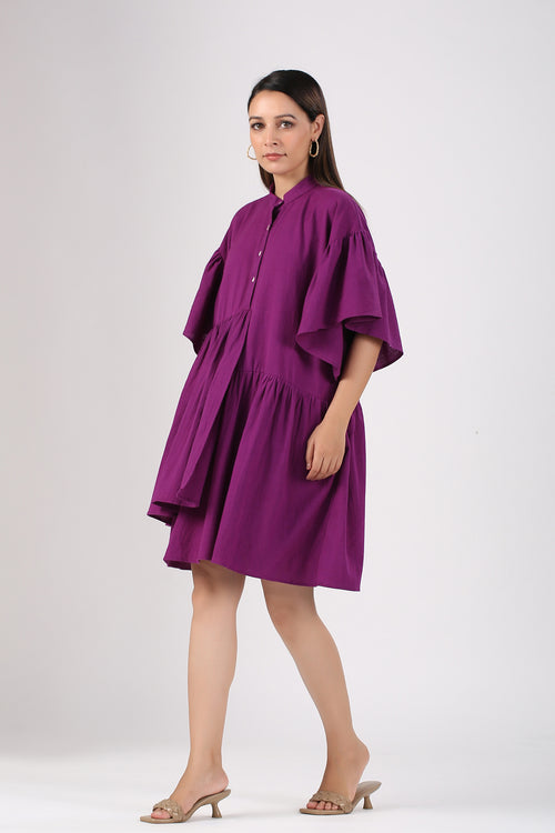 Solid summer Eggplant purple short dress