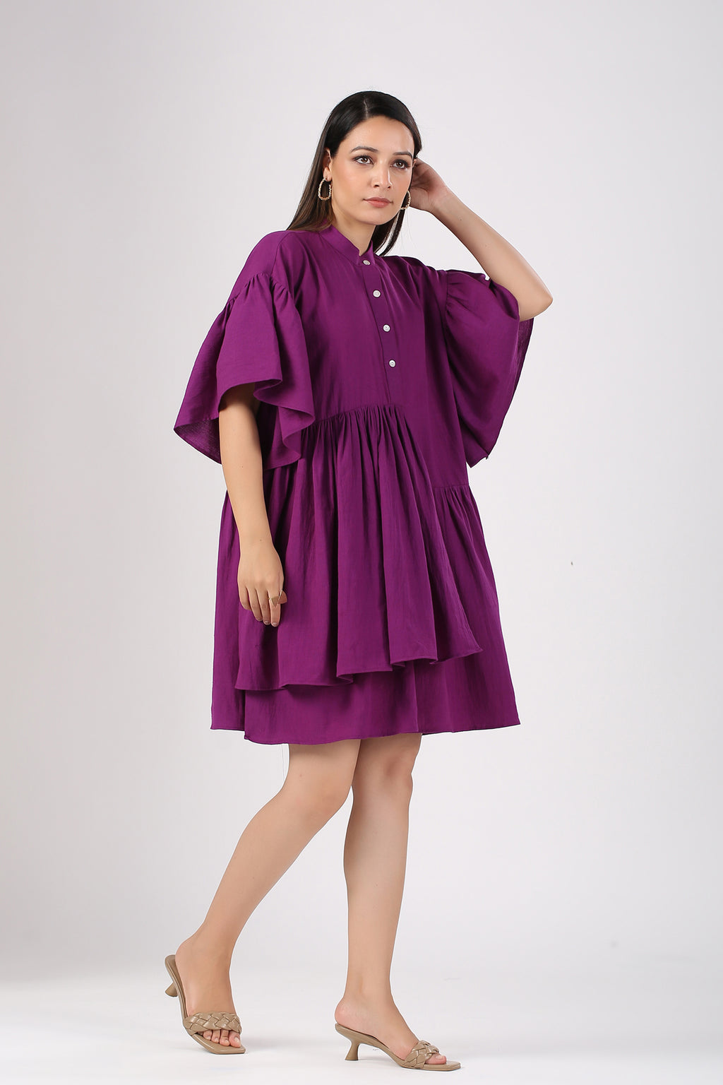 Solid summer Eggplant purple short dress