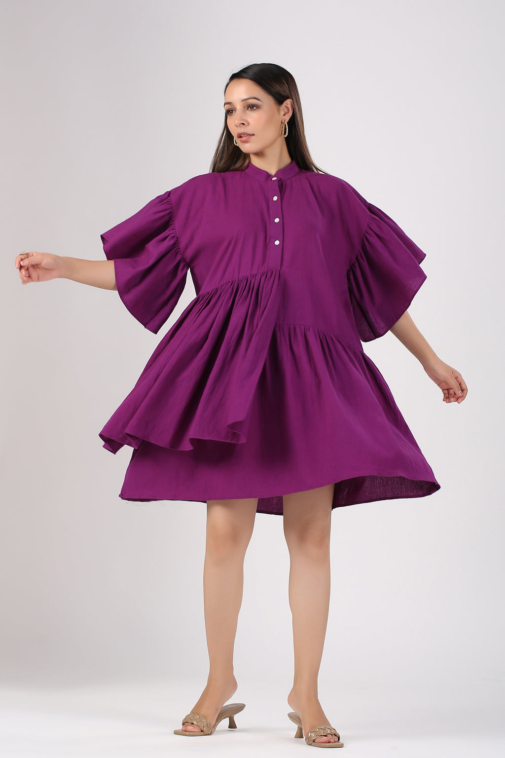 Solid summer Eggplant purple short dress