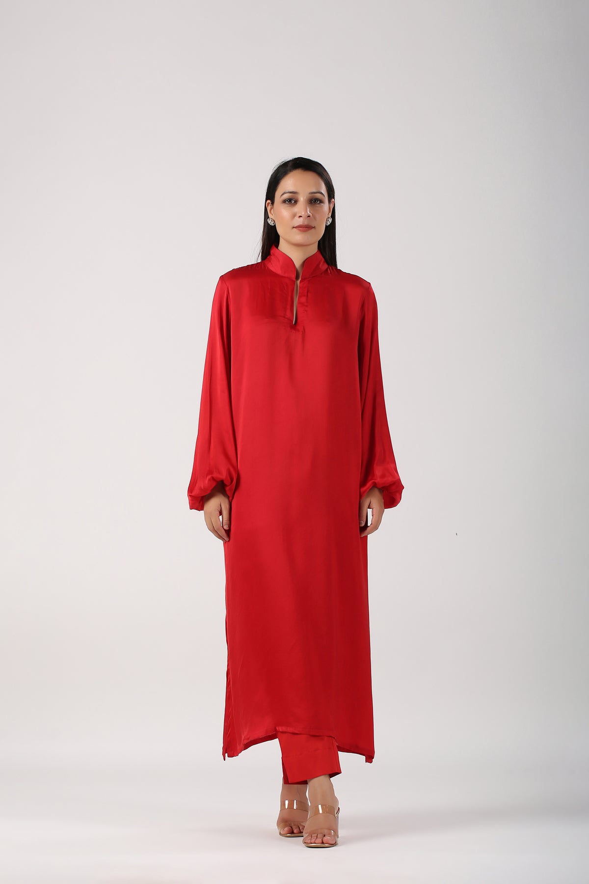 Statement Red satin Kurta pants set