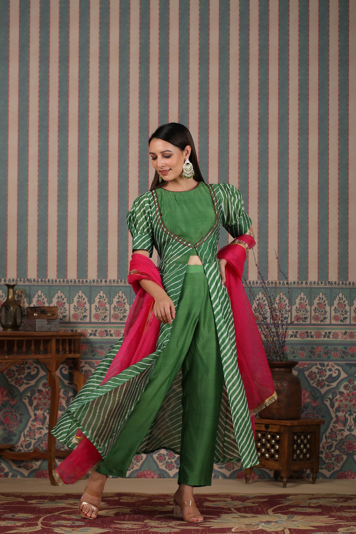 Green Lehriya Set