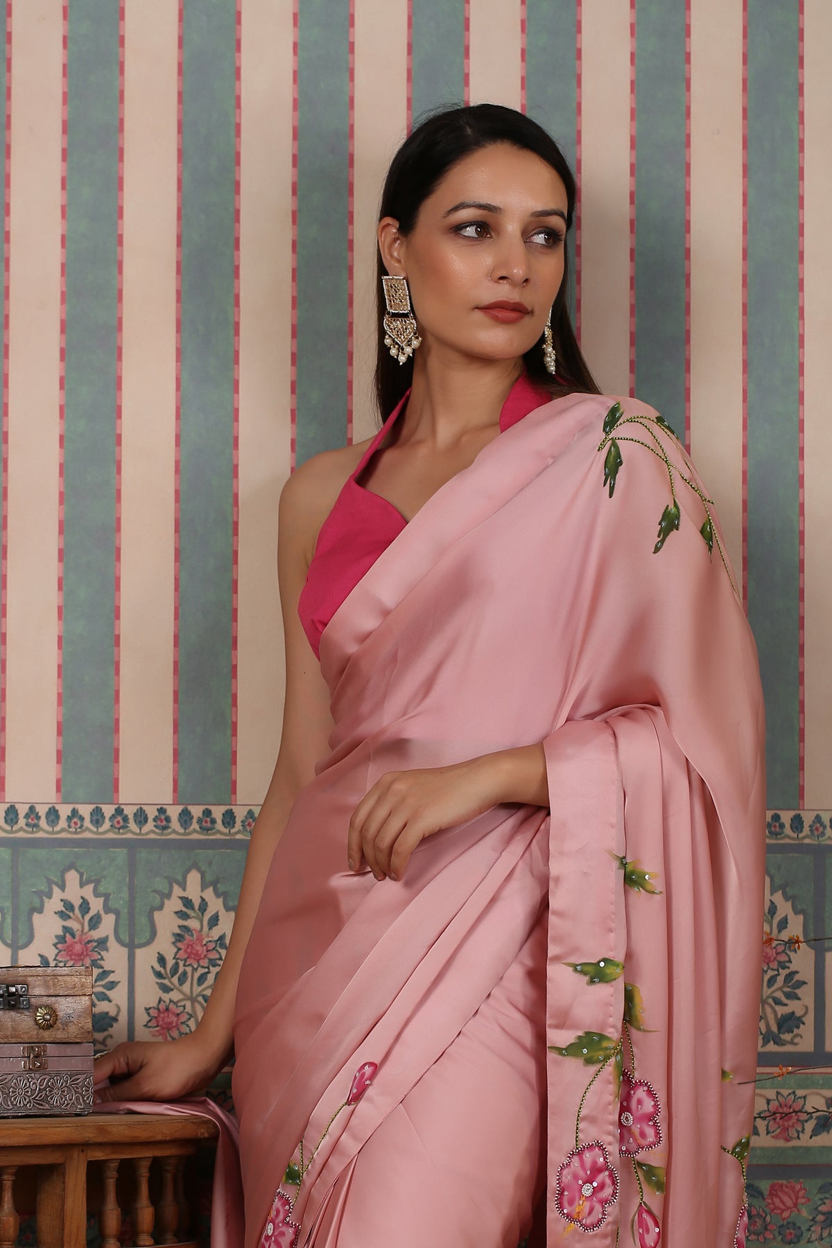Rose gold Leela pre draped saree