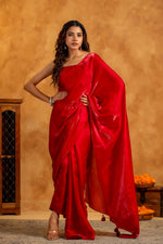 Red organza Pants saree