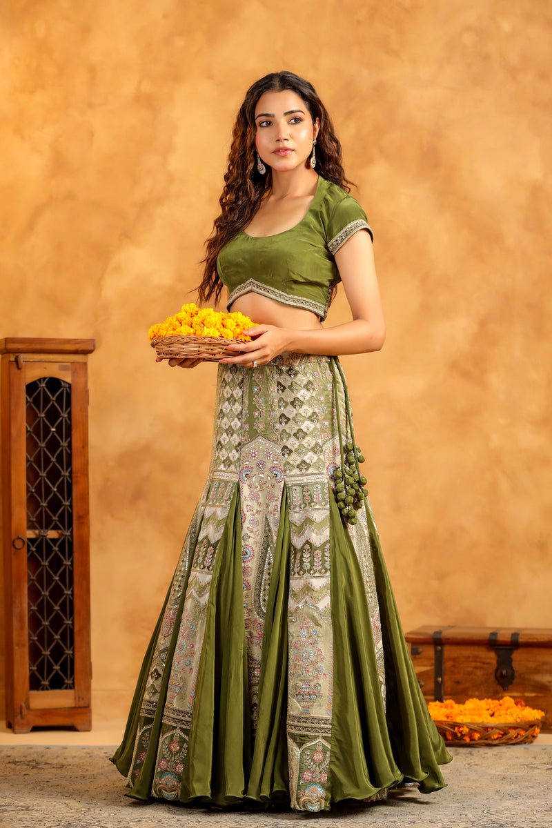 Green Mahendi lehenga