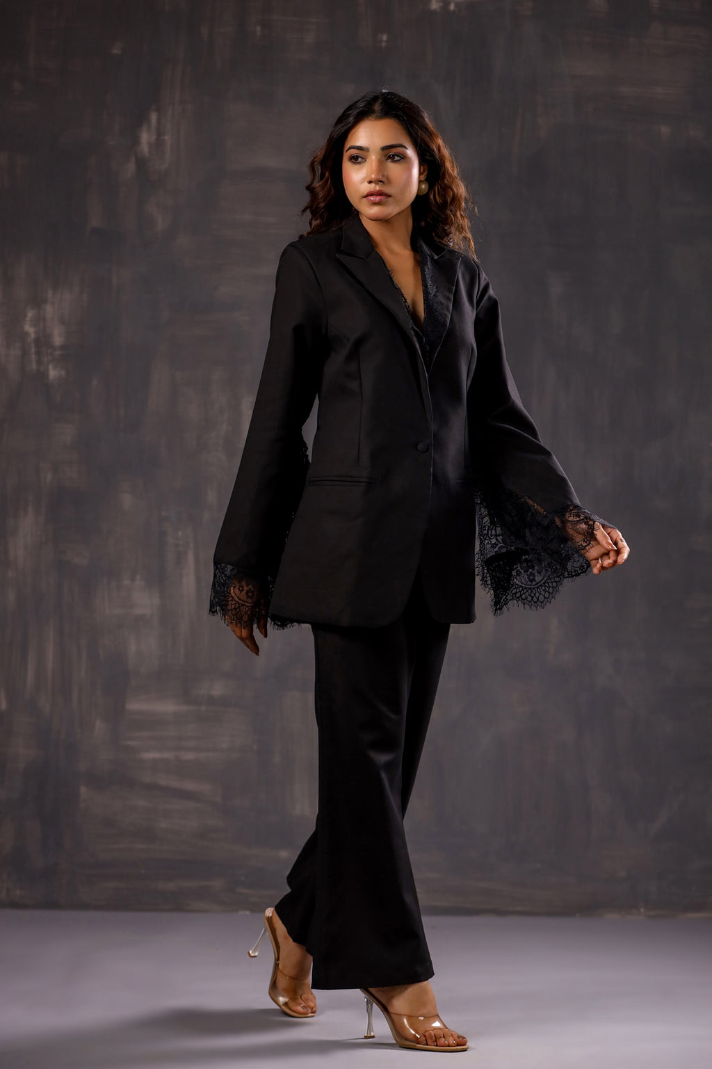 Black Beauty Lace Blazer pants co-ord set