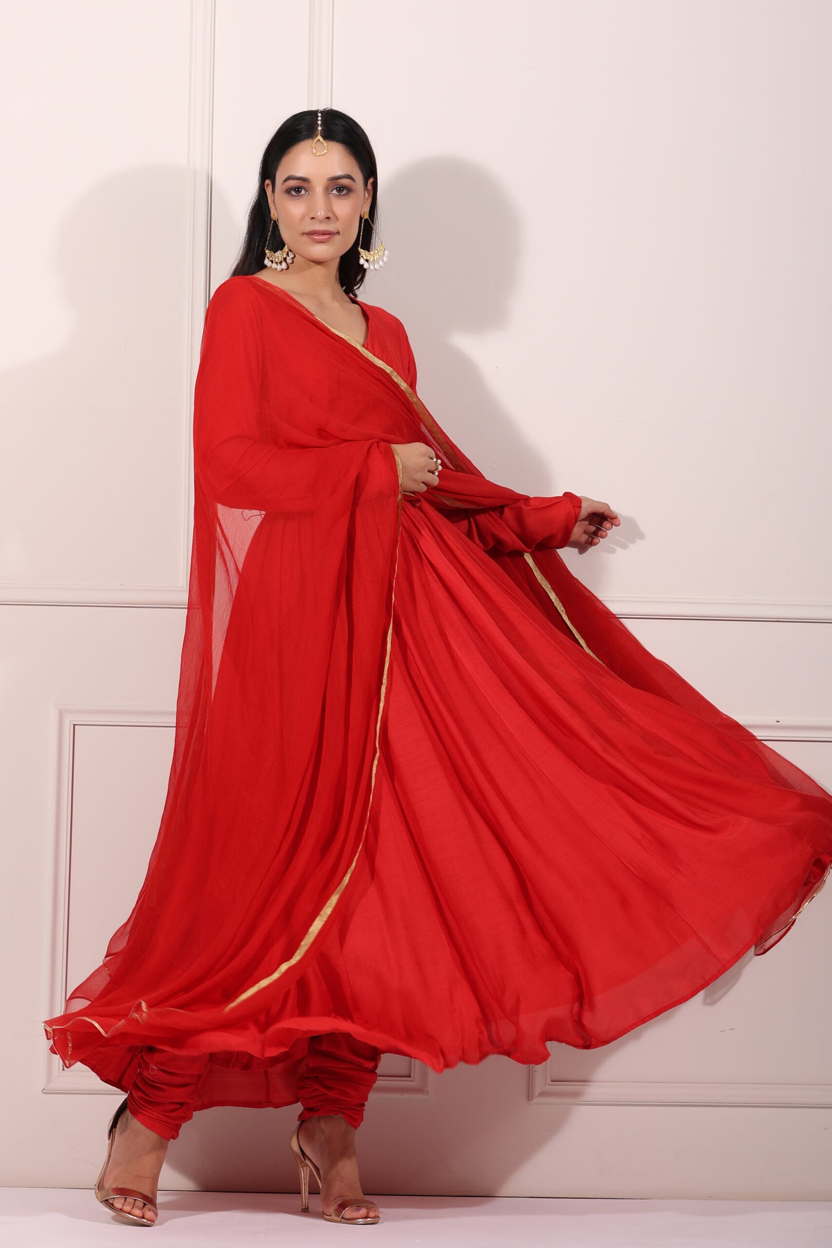 MOH  The eternal dhaga-Carmine Red Angrakha Anarkali