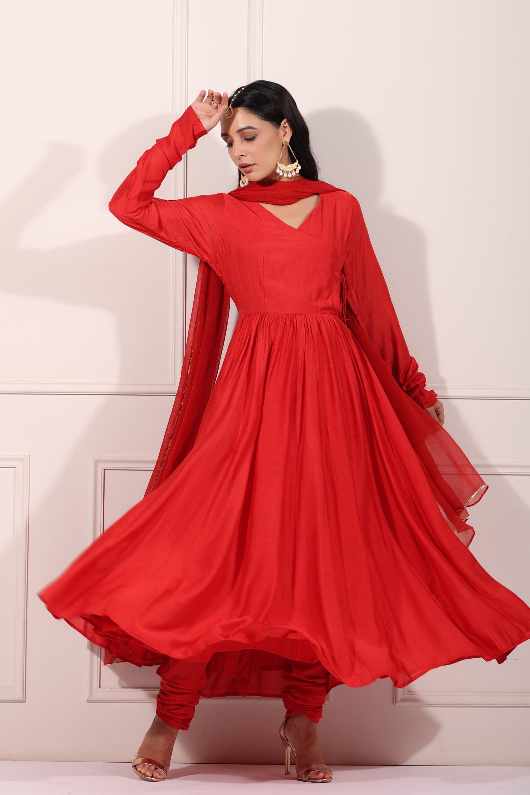 MOH  The eternal dhaga-Carmine Red Angrakha Anarkali