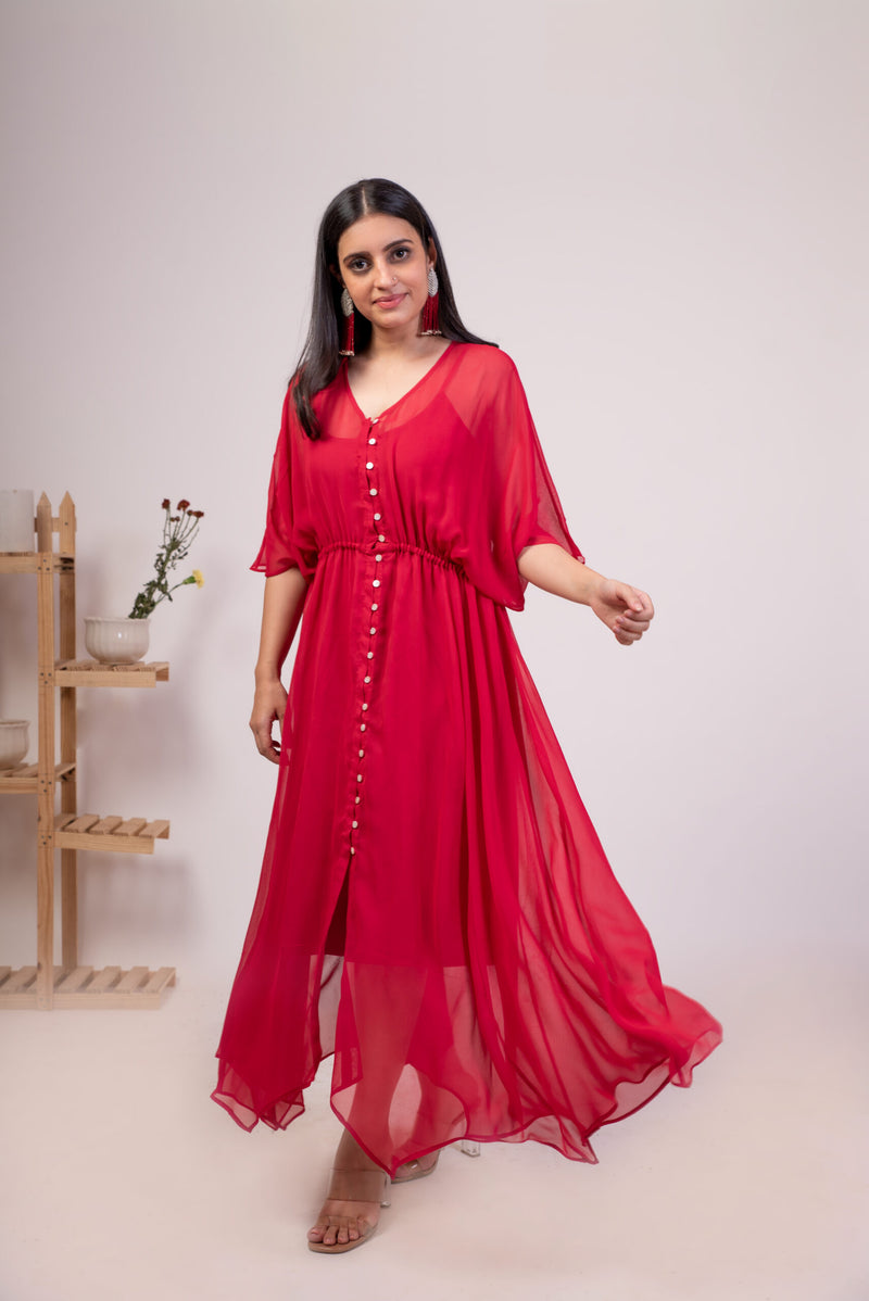 Moh The eternal dhaga- Georgette Red Dress