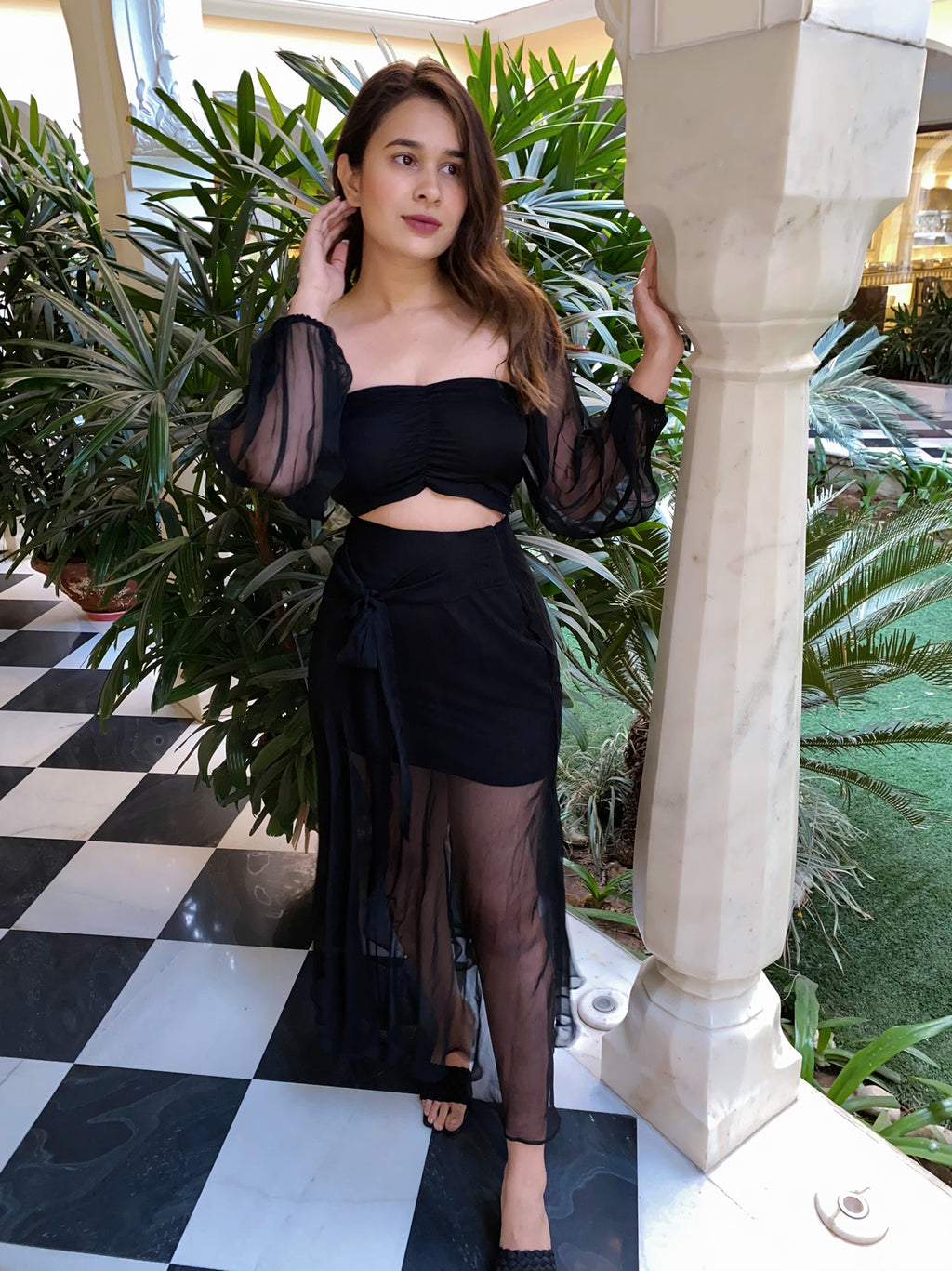 Moh The eternal dhaga – Solid Chiffon Black co-ord set