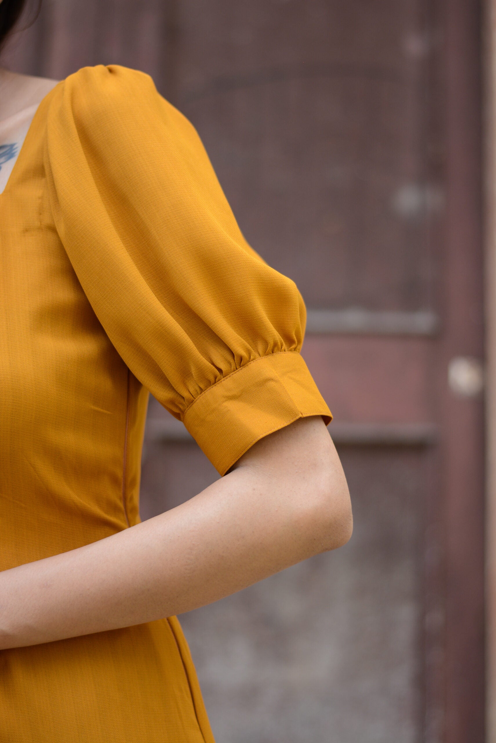 Mustard Slitty Midi Dress