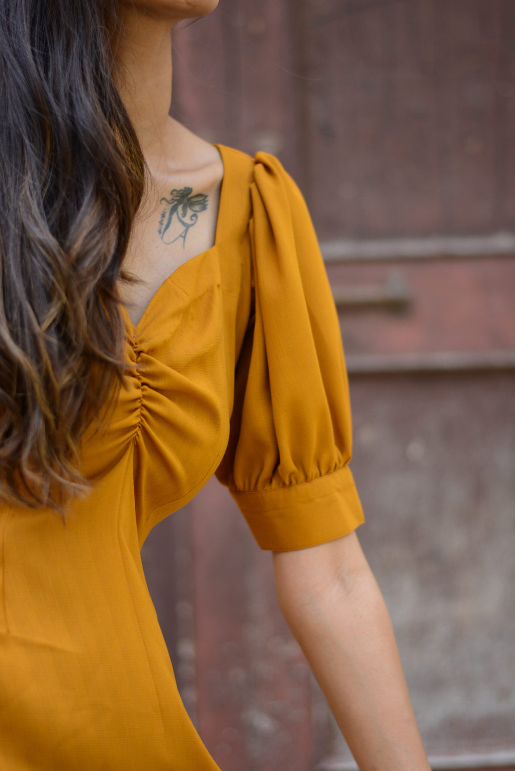 Mustard Slitty Midi Dress