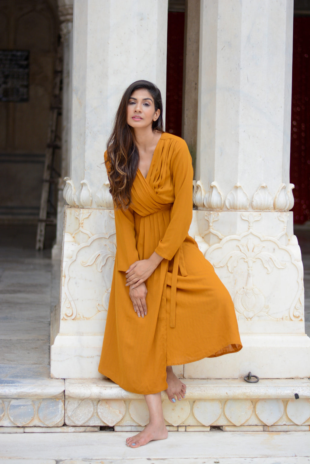 Golden yellow 2024 wrap dress