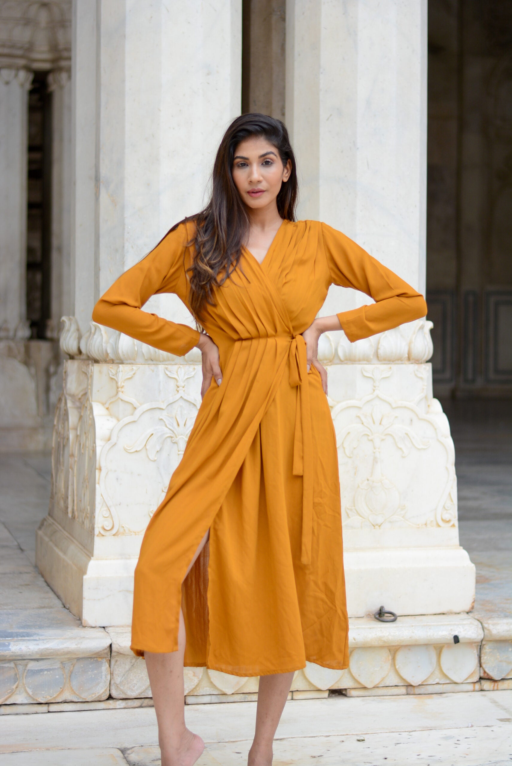 Mustard wrap dress