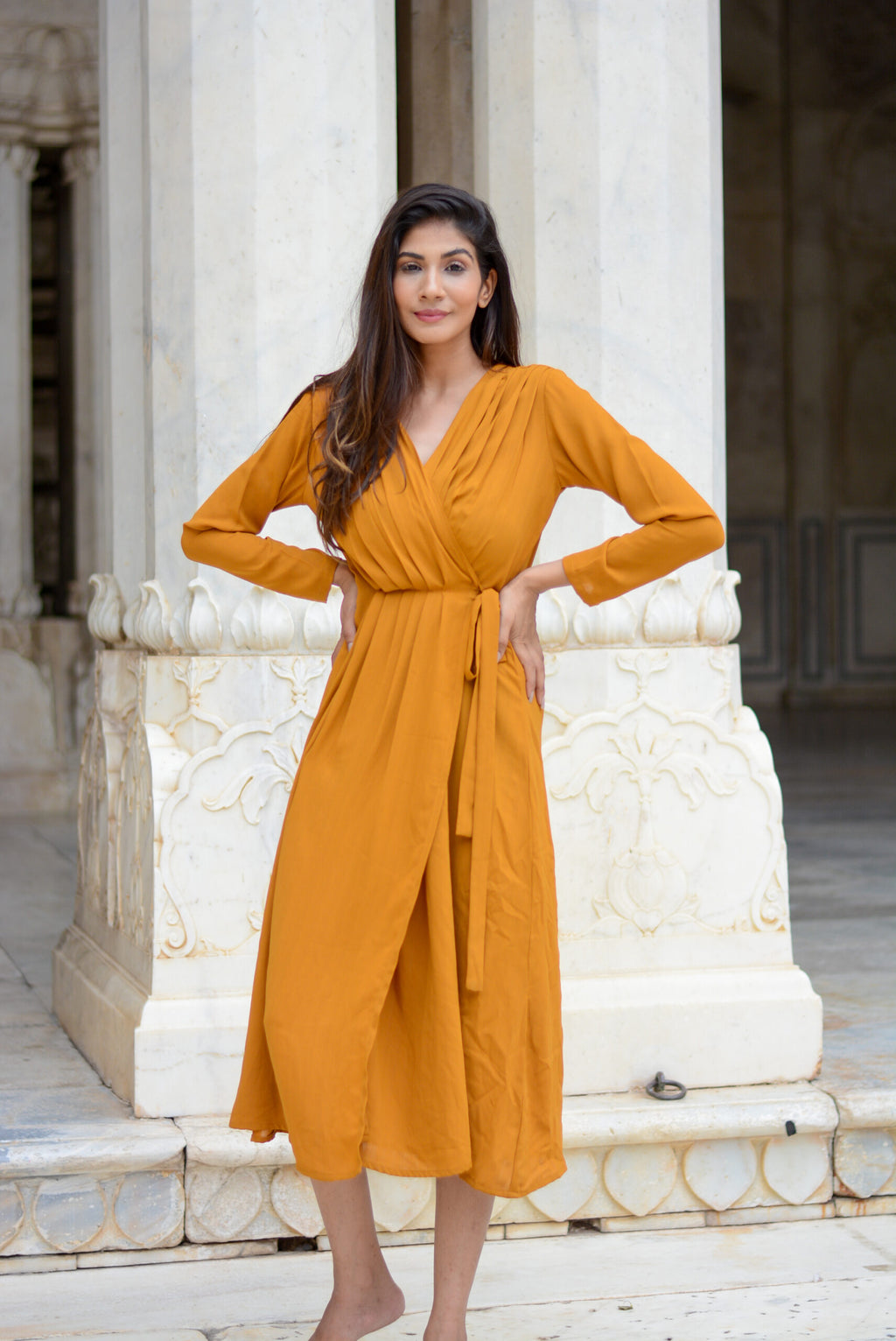 Mustard wrap dress