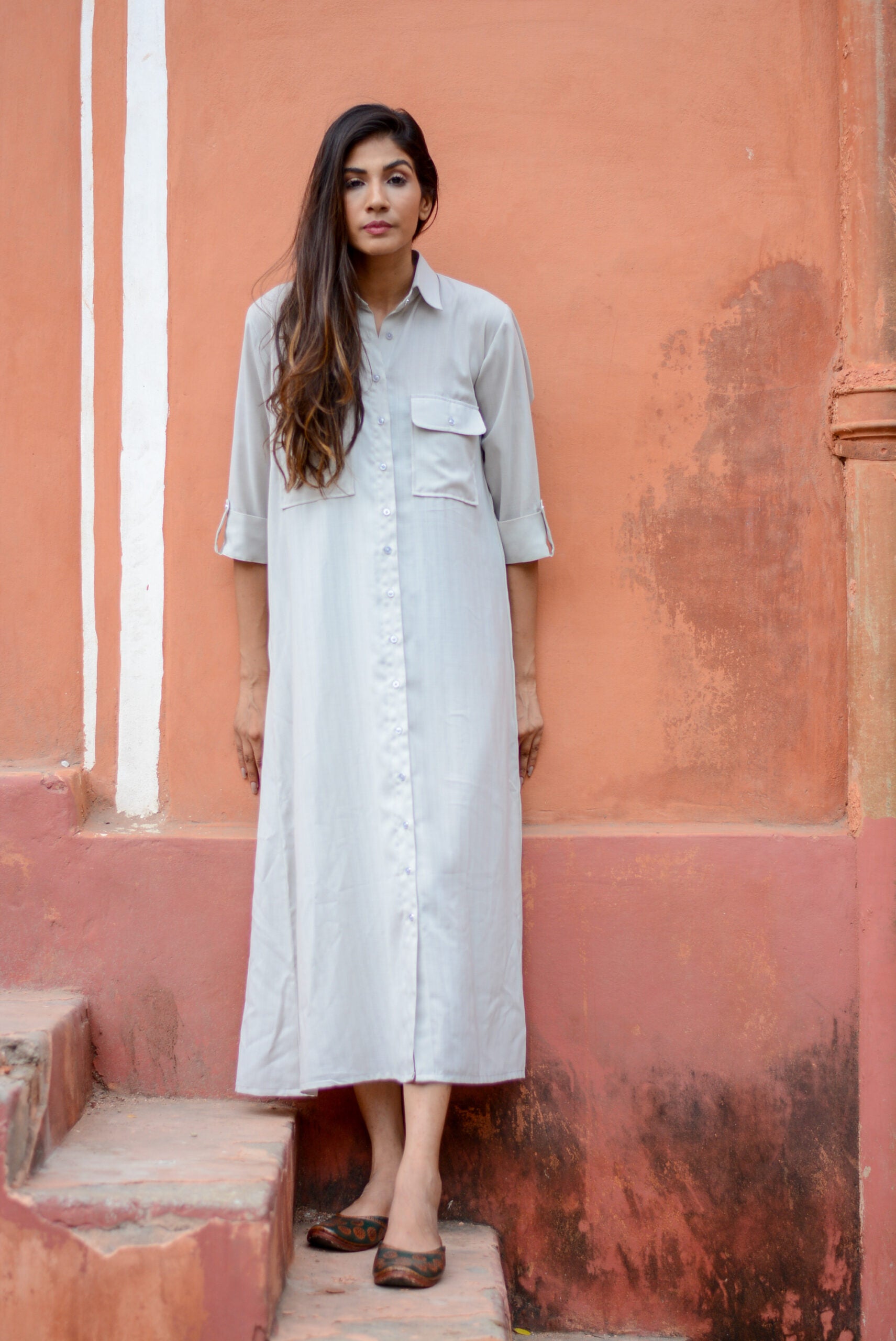 MOH The eternal dhaga – Ash grey midi shirt dress