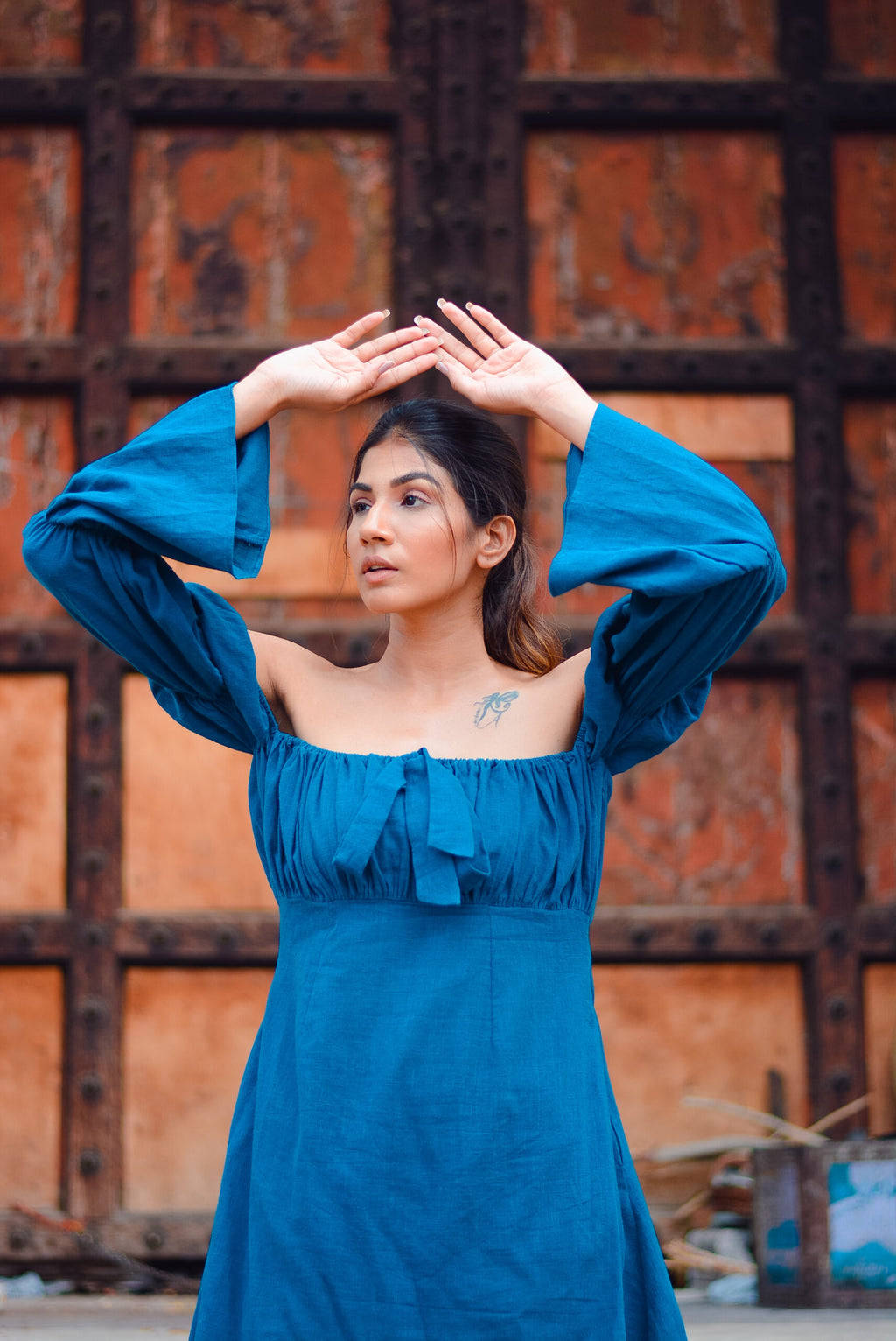 MOH The eternal dhaga- Solid Summer Puffy B knot Dress
